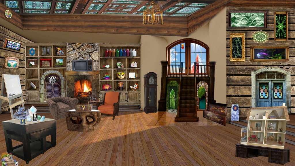 A virtual space that looks like the inside of a cabin with images to chose coping activities from